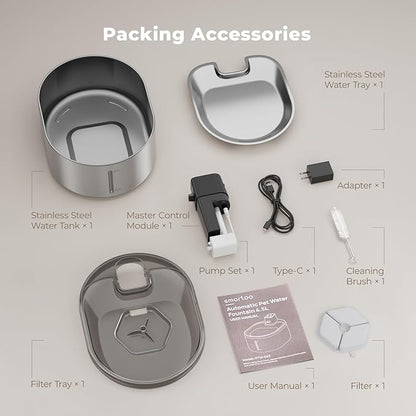 Wireless Cat Water Fountain Stainless Steel, 152oz/4.5L Cat Fountain Battery Operated, Cordless Pet Water Fountain for Cats & Dogs with Motion Sensor, Ultra Quiet Pump, 6 Filters