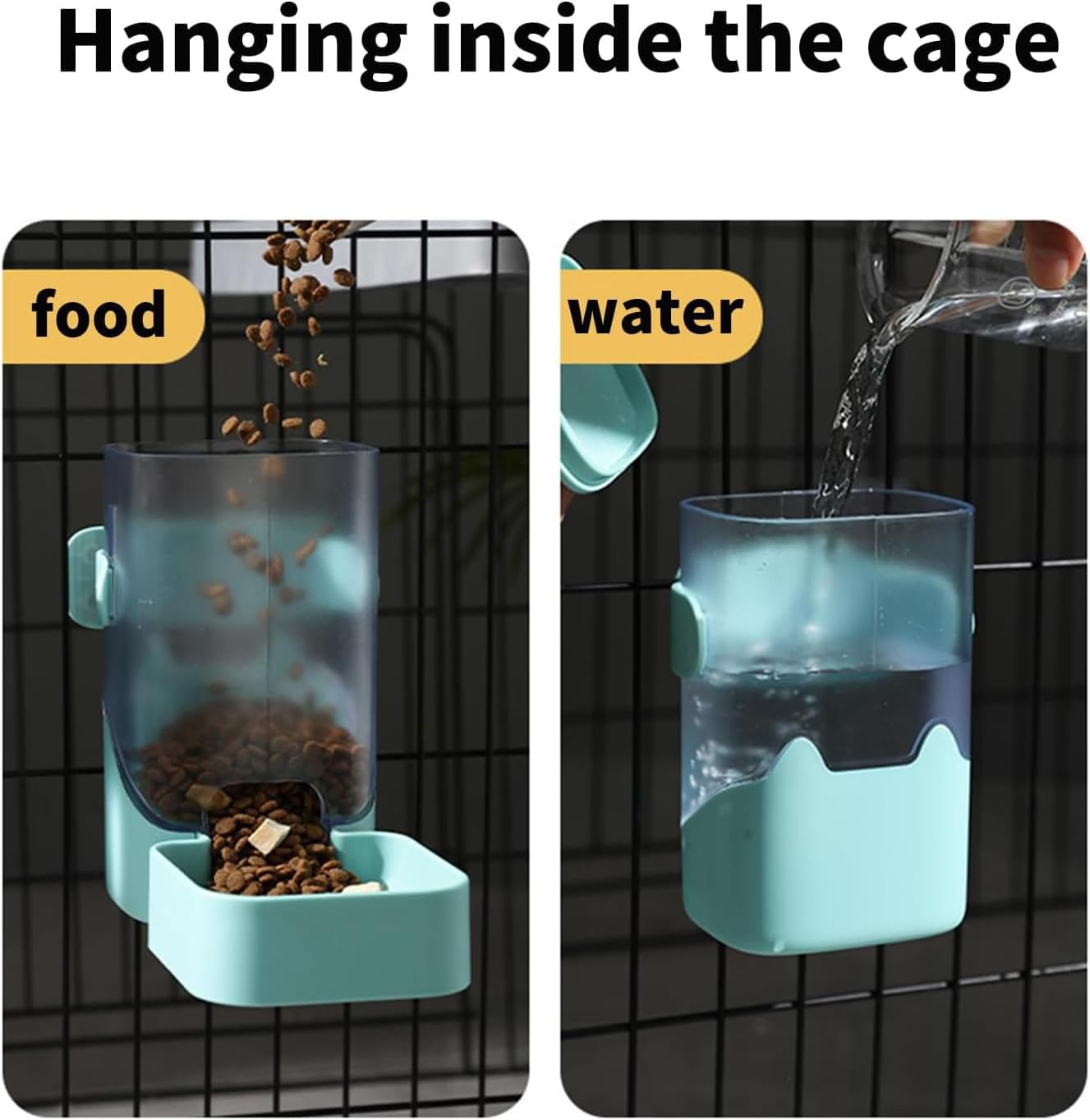 Rabbit Automatic Food Feeder and Water Dispenser Bunny Gravity Feeding Station Waterer Set Hanging Self-Dispensing Feeder for Ferret,Guinea Pigs Chinchillas Hedgehog (Grey)