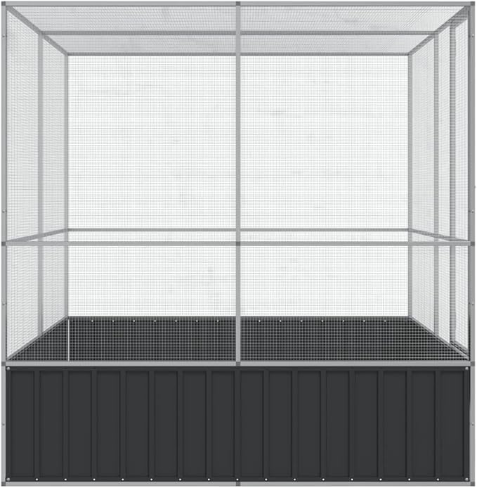 Steel Aviary Silver, Steel Bird Cage, Outdoor Aviary Parrot Cage Wide Flight Metal Birdcage, 83.1"x81.5"x83.5" Steel,-112