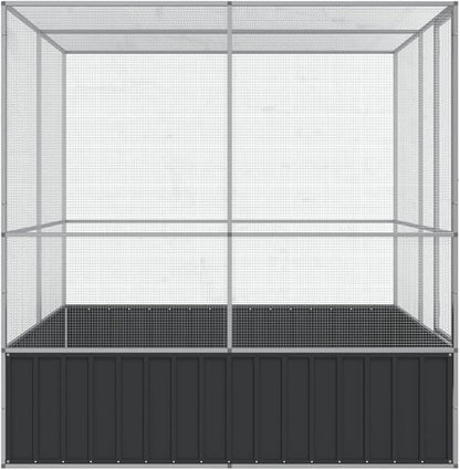 Steel Aviary Silver, Steel Bird Cage, Outdoor Aviary Parrot Cage Wide Flight Metal Birdcage, 83.1"x81.5"x83.5" Steel,-112