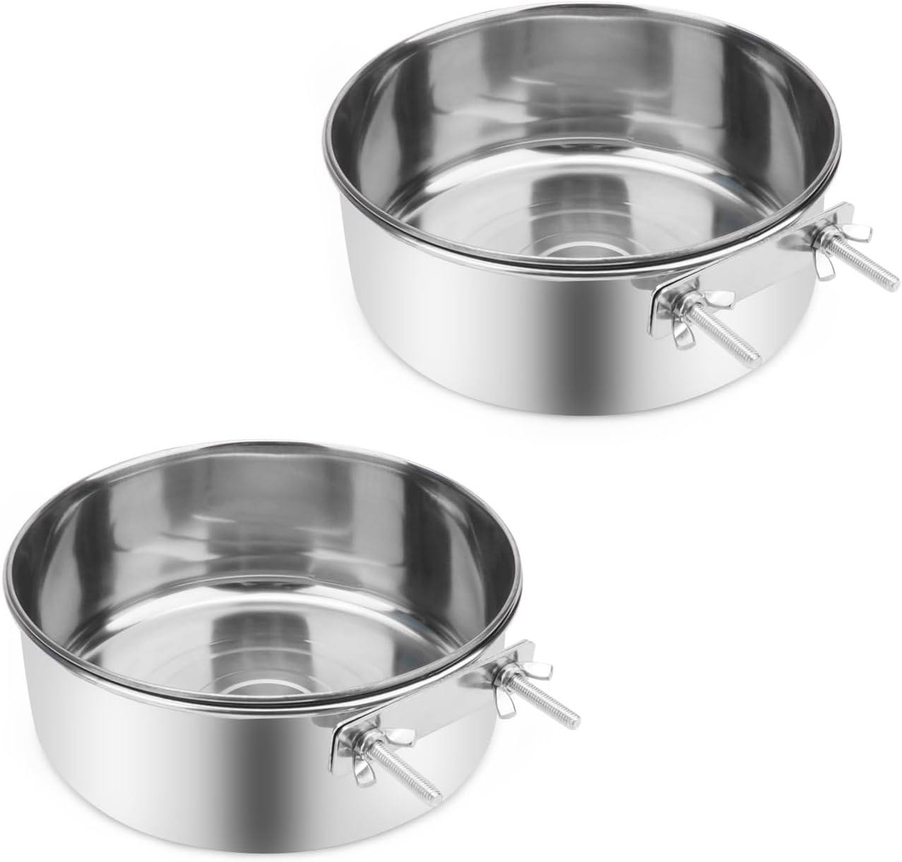 Wontee Pet Food Water Bowl with Clamp Holder Stainless Steel Feeding Cups Feeder for Dog Bird Parrot Cat Rabbit, 2 Packs (XL)