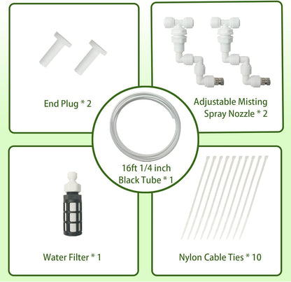 Reptile Terrariums Misting Accessories kit, 2PCS Adjustable Reptile Mister Nozzles, with 16ft 1/4 inch Tube, White