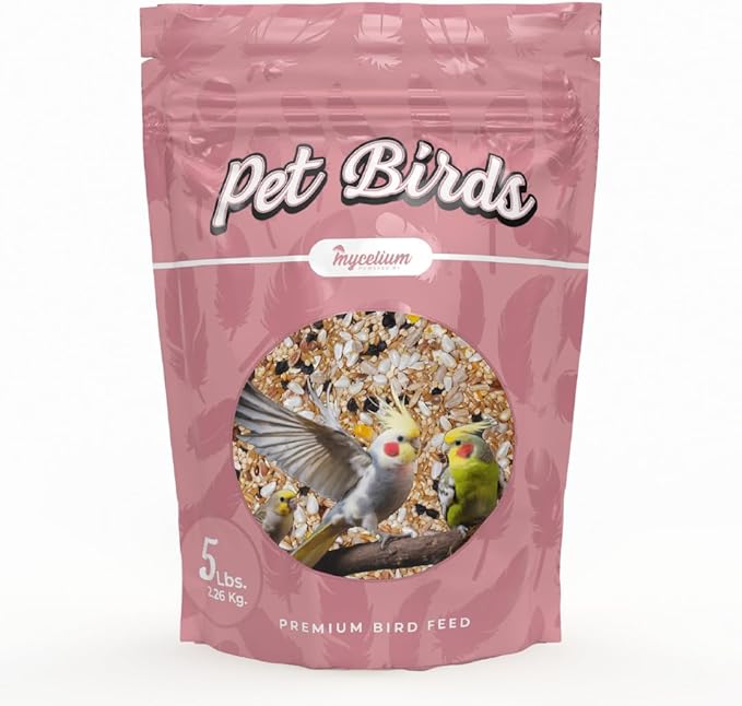 Mycelium Small Pet Bird Seed | Organic Bird Food for Conures, Cockatiels, Lovebirds | Premium Feed, Pumpkin, & Hulled Sunflower | Supports Skin & Feather Health | Non-GMO 5 lb Bag