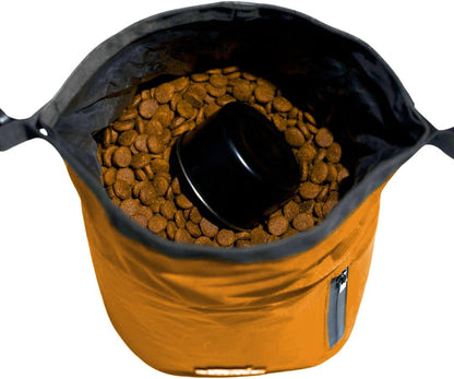 Callieco Dog Food Travel Bag w/ 1 Cup Scoop and Zipper Side Pocket | Waterproof Kibble Storage Container for Home, Road Trips, Camping, Boarding and More (Orange, 64 Cups)