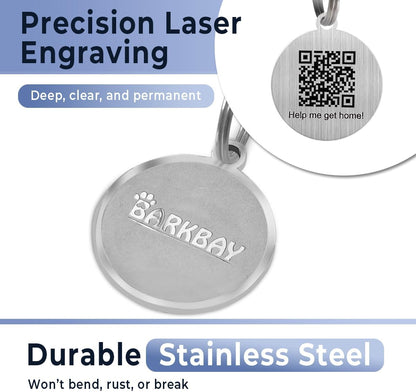 Dog Tags Personalized for Pets,Dog Name Tags QR Code,No Subscription Fees,Modifiable Pet Online Profile,Stainless Steel,No App Required,for Dogs and Cats Small,Medium,Large(Round,Regular)