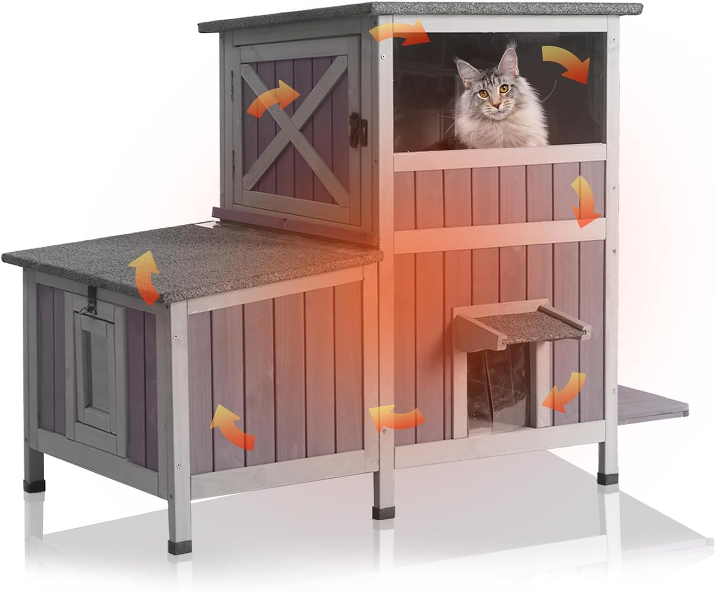 GUTINNEEN Large Insulated Cat House for Outside Indestructible Outdoor Cat House 2-Section Weatherproof Feral Cat Shelter with 3 Escape Doors for 1-5 Feral Barn Cats (Winter-Ready, 43.3"x29.4"x33.4")