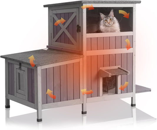 GUTINNEEN Large Insulated Cat House for Outside Indestructible Outdoor Cat House 2-Section Weatherproof Feral Cat Shelter with 3 Escape Doors for 1-5 Feral Barn Cats (Winter-Ready, 43.3"x29.4"x33.4")