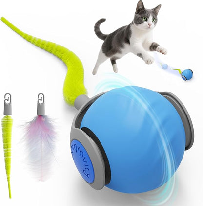 2025 New Speedy Tail Cat Toy for Bored Indoor Adult Cats, Interactive Pet Toy Ball with Tail, Smart Rolling Ball for Cats, Automatic Moving Ball Can Fast Rolling on Carpet (Blue)