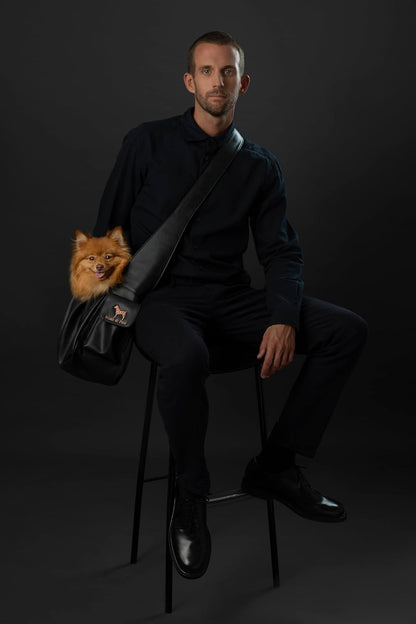 Noah & Paw Dog Sling Carrier for Small Dogs 5-18lb, Dog Sling for Small Dogs and Cats, Dog Carrier with Adjustable Padded Strap, Vegan Leather Lined with Fur, Double Safety Feature, Machine Washable