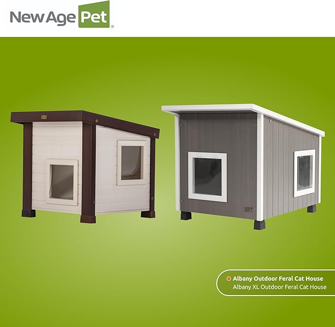 New Age Pet ECOFLEX Outdoor Cat House - Durable, Ventilated, Dual Entry, Easy Assembly, Elevated Floor, Heated Pad Compatible, 10-Year Warranty, for Multiple Cats, Maple/Brown