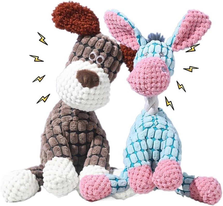 2025 New Dog Toys, Indestructible Plush Dog Toy, Dogs Toys for Aggressive Chewers, Dogs Squeaky Chew Toy for Indoor Pups Teething (Brown+Blue)