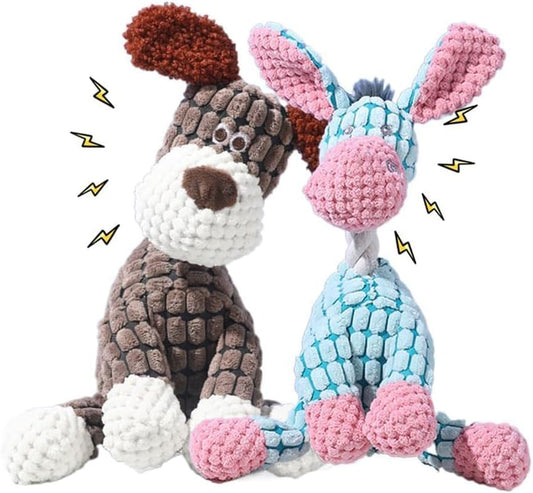 2025 New Dog Toys, Indestructible Plush Dog Toy, Dogs Toys for Aggressive Chewers, Dogs Squeaky Chew Toy for Indoor Pups Teething (Brown+Blue)