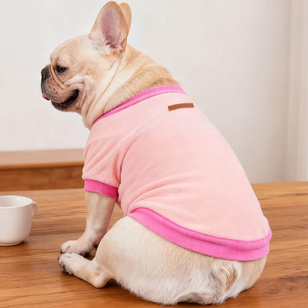 GreenJoy Classic Fleece Dog Sweater – Soft & Warm Stretchy Sweatshirt for Small Dogs & Cats, Cold-Weather Pullover for Everyday Wear (Light Pink, Large)