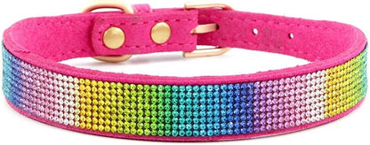 Serijoars Small Dog Collar with Rhinestone Crystal Diamond Colorful Bling Girl Puppy Cat Collars (L, Hot Pink2)