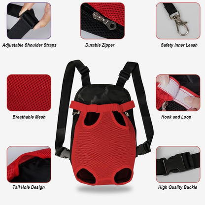 FEimaX Dog Carrier Backpack Pet Legs Out Front Cat Travel Bag, Adjustable Puppy Backpacks Carriers Hands-Free for Small Medium Dogs Cats Hiking Traveling Camping Daily Walking (Small, Red)