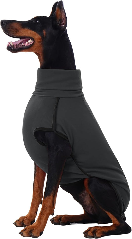 ROZKITCH Dog Winter Coat Soft Pullover Pajamas, Pet Windproof Warm Cold Weather Jacket Vest Cozy Jumpsuit Apparel Outfit Clothes for Walking Hiking Travel Sleep Black 2XL