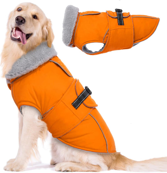 Lelepet Dog Coat Waterproof Dog Jacket Reflective Fleece Vest with Adjustable Buckle & Leash Hole Windproof Cold Weather Coats for Small Medium Large Dogs, Warm Hunting Vest, Orange, XXL