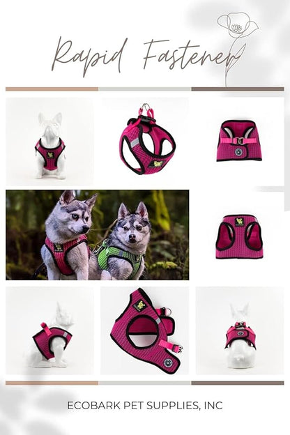 EcoBark Step in Dog Harness - Eco-Friendly Teacup Dog Harnesses for XXS, XS, and Small Dogs - Reflective and Adjustable Mini Body Halter Vest -Tiny Soft Mesh Toy Breed Harness (Fuchsia Pink, XXXS)