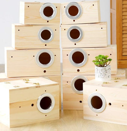 Pine Wood Parakeet Nest Box Bird House Budgie Breeding Mating Box for Lovebirds Cockatiel Parrotlets (M)