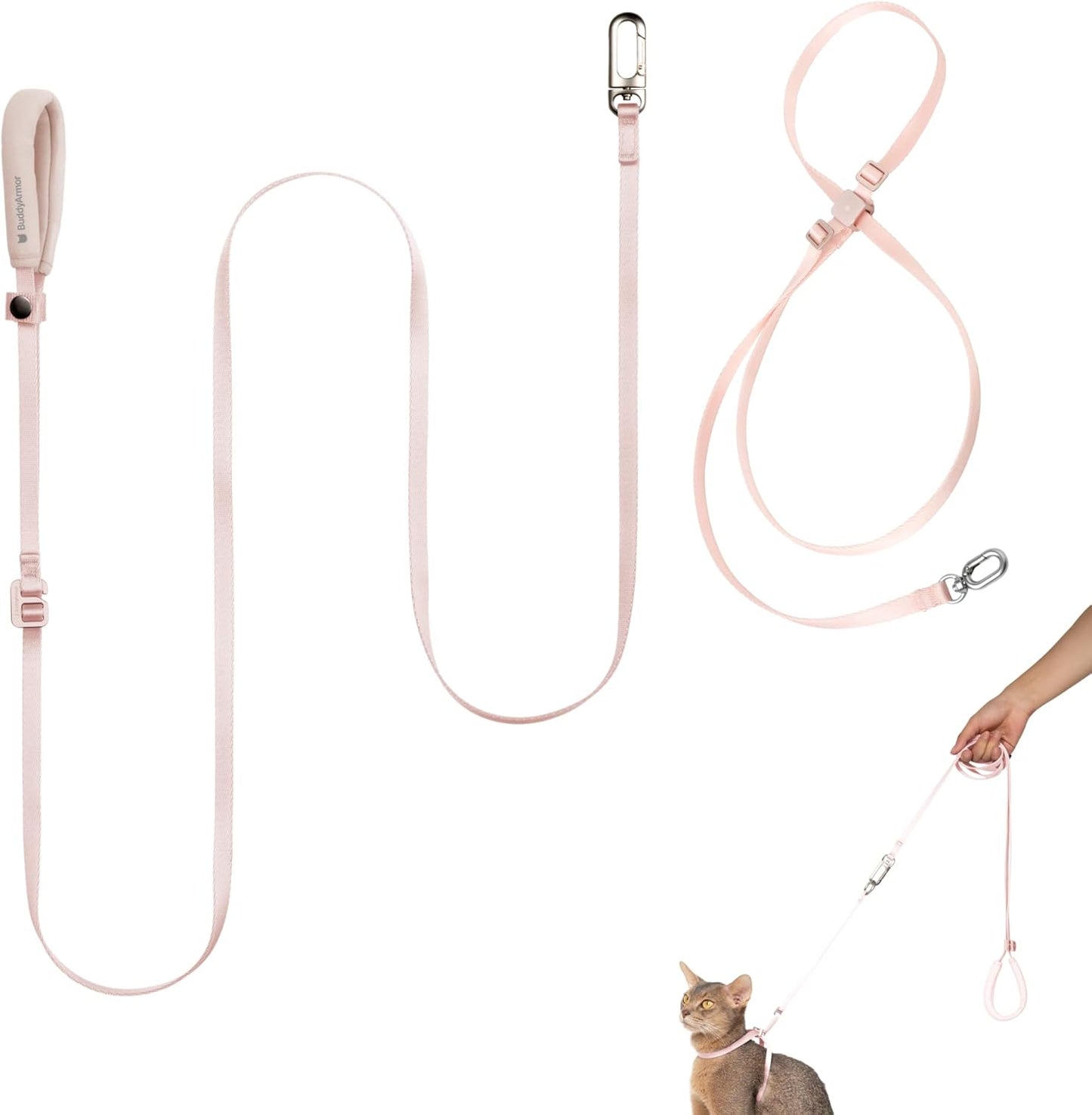 Cat Harness and Leash Set, Lightweight Escape Proof Cat Harness Leash with Padded Handle, Adjustable Cat Leash and Harness for Kitten Small Large Cats Walking Training (Blush Pink, L)