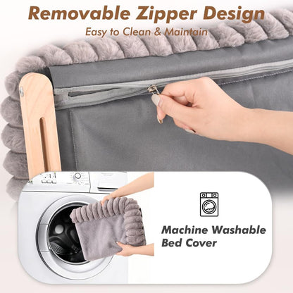 Cloud-Soft Cat Window Sill Perch with Zipper Designed Cushioned Bed, Supportive Cat Window Seat with Premium Solid Wood & Sturdy Metal Frame, Pet Hammock Bed for Large Cats (Large, Gray)