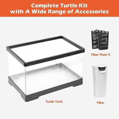 AZV Small Turtle Tank,11.8*7.3*7.1 inch PC Starter Terrarium Water Aquarium Enclosure,Bottom Drainage,Aquatic Baby Tortoise Habitat Indoor,for Amphibians and Fishes,Include Filter*1,Filter Plates*2