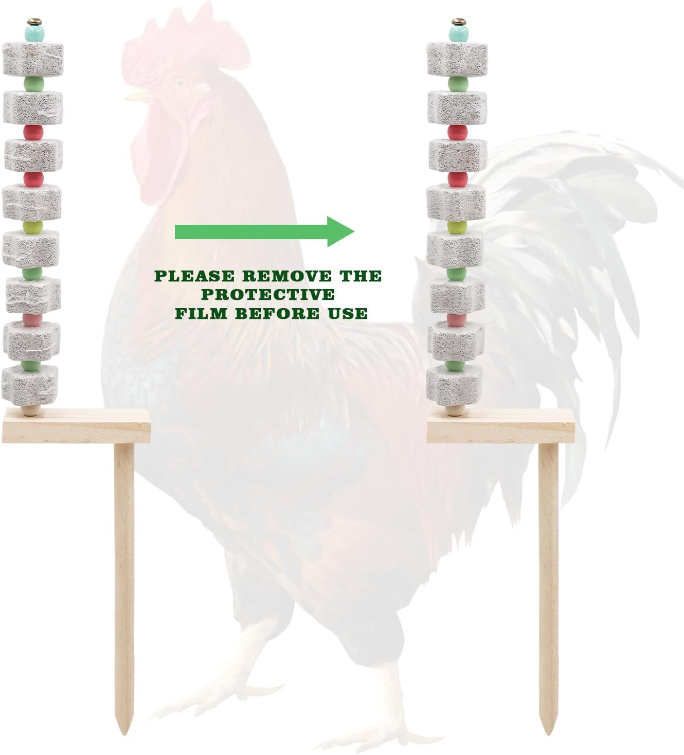 Oooct 2 Pack Chicken Chewing Toy, Chick Beak Grinding Calcium Stone with Wood Stake, Chicken Cage Accessories, Cage Toys for Cockatiel Parakeet Parrot Budgies Rat Hamster Rabbit Bunny African Grey