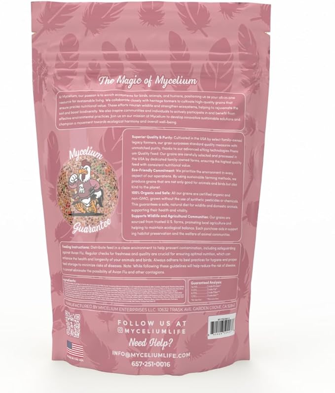 Mycelium Pet Bird Cuisine | Organic Bird Seed for Parakeets, Lovebirds & Small Pet Birds | Vitamin-Enriched Mix with Egg, Millet, Quinoa, Kelp, Oyster Shell | Supports Digestion & Immunity | 5 lb Bag