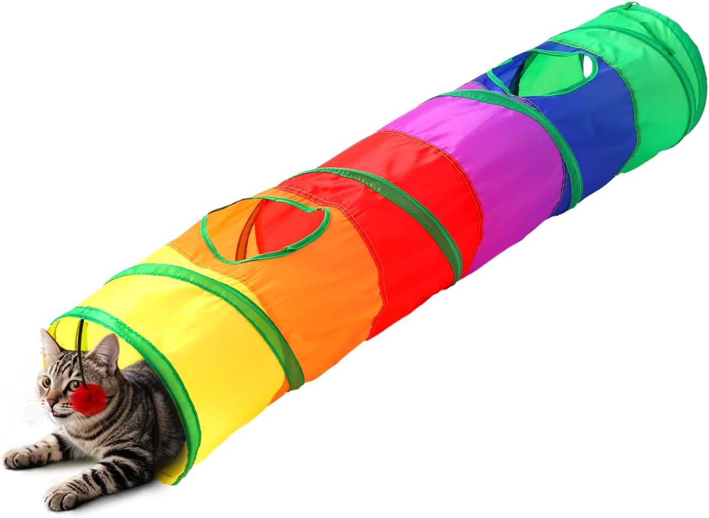 Pet Cat Tunnel, Long Straight Tunnels for Indoor Cats, Collapsible Pet Tunnel for Kitten, Puppy, Rabbit, 25cm-Wide Tunnels, Durable & Breathable, with Peek Hole Toy Ball