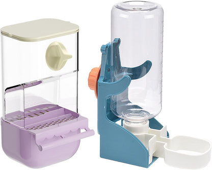 No Mess Bird Feeder Water Dispenser Set, Automatic Transparent Parrot Feeder Acrylic Parrot Food Container Drinker Cage Accessories for Small Birds Canary Parakeet Finch (Purple + Blue, 1)