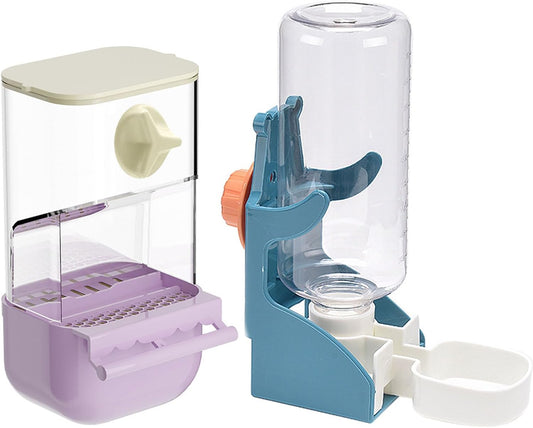 No Mess Bird Feeder Water Dispenser Set, Automatic Transparent Parrot Feeder Acrylic Parrot Food Container Drinker Cage Accessories for Small Birds Canary Parakeet Finch (Purple + Blue, 1)