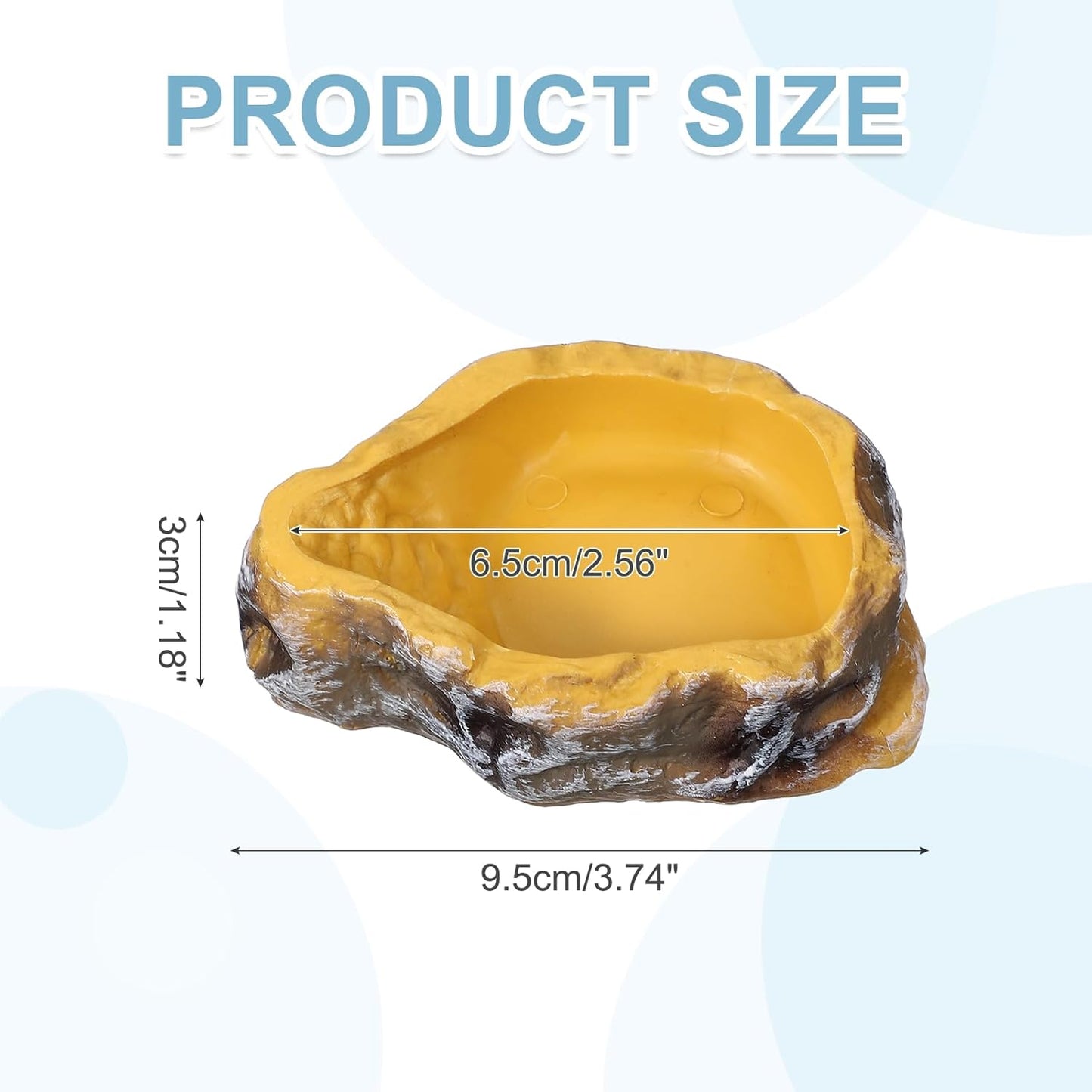 Reptile Food Bowl, Reptile Feeding Dish Corner Bowl Water Resin Rock Worm Feeder Dish XS (3.7 in, Yellow), Intended for Lizards/o/Scaled Pet/Leopard o/Spiders