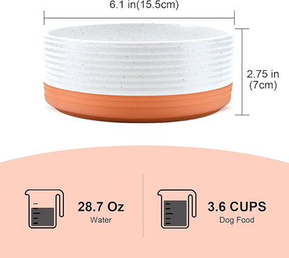 SPUNKYJUNKY Ceramic Dog and Cat Bowls 2 Pack, 6.1'' Dog and Cat Food Water Double Feeding Bowls Non-Slip for Cats and Medium Sized Breed Dogs Microwave Dishwasher Safe - 28.7 OZ, 2pcs, Pattern White