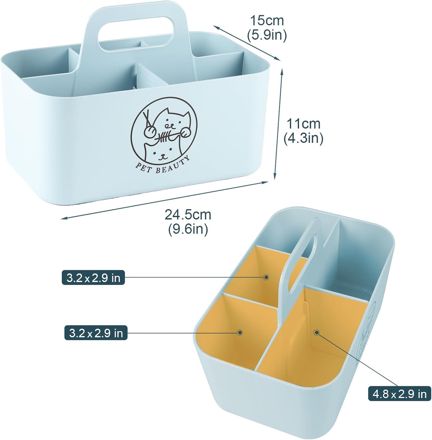 Dog Storage Organizer for Grooming Supplies,Portable Caddy Organizer for Pet Stuff,Divided Storage Bin for Dog Cat Grooming Kit,Dog Stuff Organizer with Handle for Shampoo,Clipper,Comb-Blue