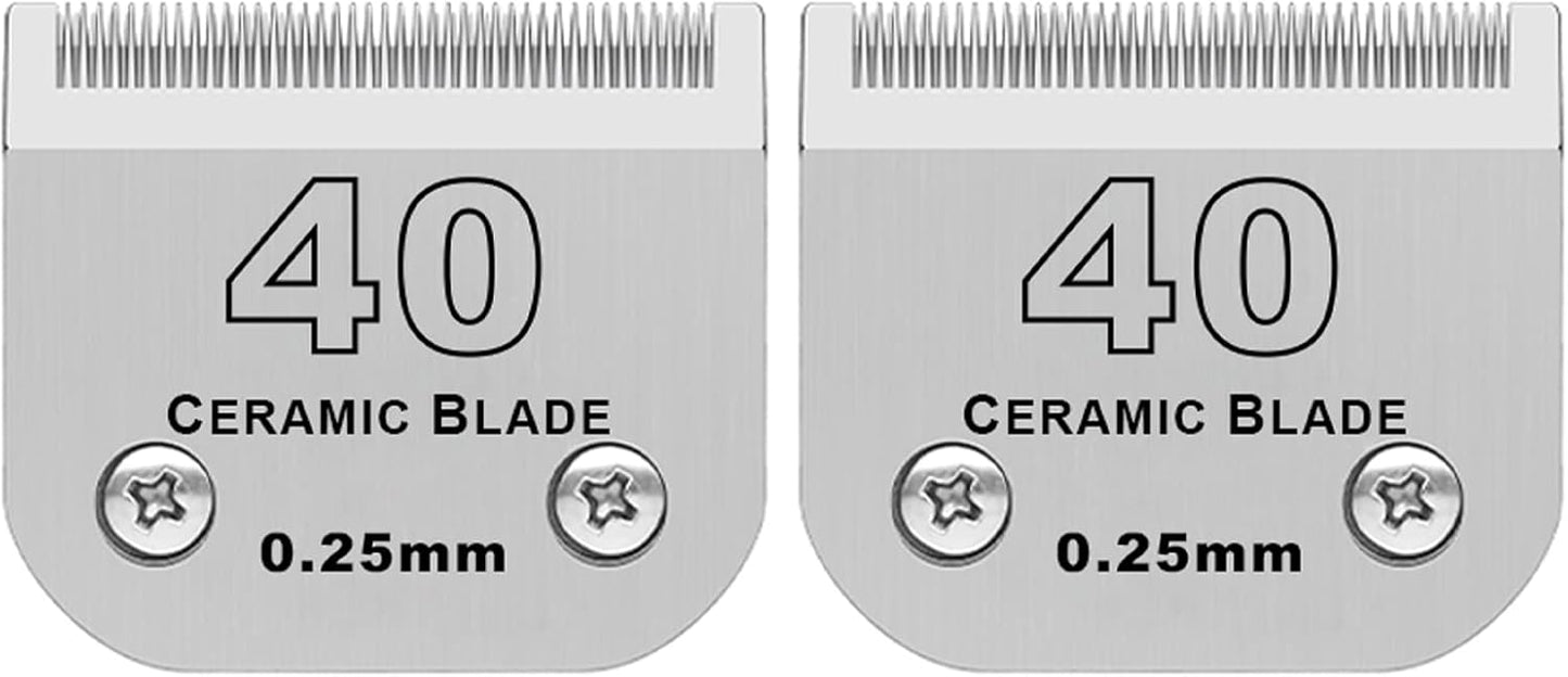 2 Pack Detachable Pet Dog Grooming Clipper Ceramic Blade,Compatible with Andis Size 40 Cut Length 1/100"(0.25mm),Compatible with Oster A5,Wahl KM Series Clippers