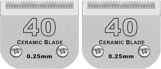 2 Pack Detachable Pet Dog Grooming Clipper Ceramic Blade,Compatible with Andis Size 40 Cut Length 1/100"(0.25mm),Compatible with Oster A5,Wahl KM Series Clippers