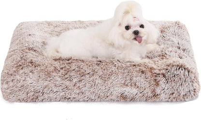 Bedfolks Waterproof Crate Bed, Plush Dog & Cat Bed with Removable Washable Cover, Faux Fur Kennel Pad, 21"x13", Brown