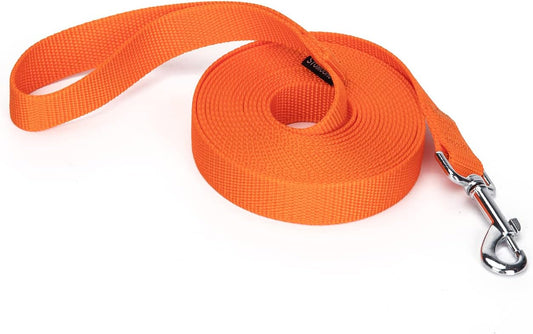 Strong Durable 15ft Nylon Dog Training Leash, 1 Inch Wide Traction Rope, for Small and Medium Dog (Orange, 15 Feet)