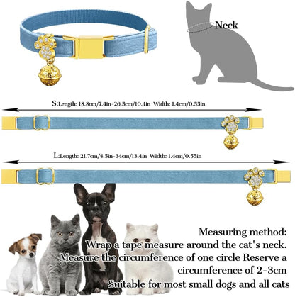 Personalized Breakaway Cat Collars - Magnetic Buckle, Bell - Safety Quick Release, Customized for Girls & Boys Cats- (Velvet-Sky Blue)