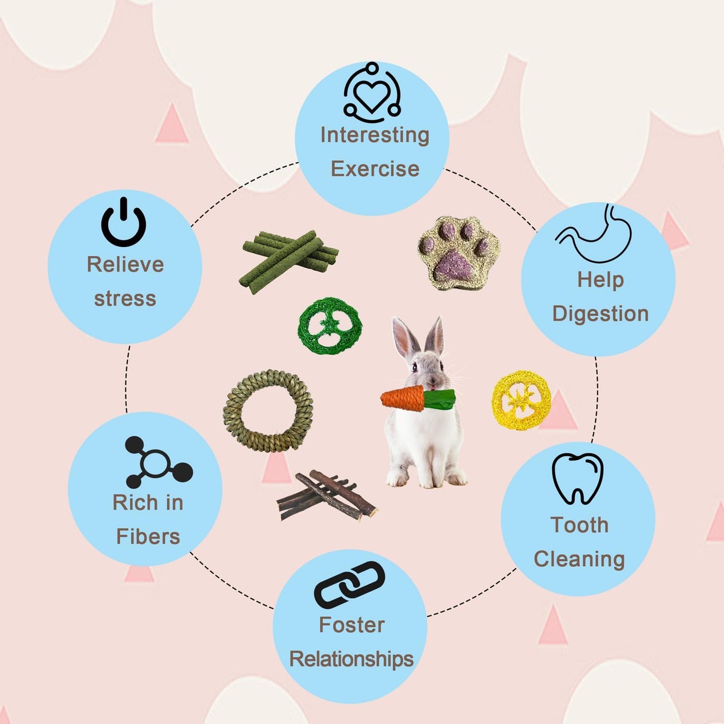 LUCKITTY Rabbit Tunnel Toy, Collapsible 3-Way Hideout Tunnel with Chew Toys for Rabbits, Guinea Pigs, Ferrets, Kittens & Small Pets - Orange & White Carrot Design (33"x20"x9.5")