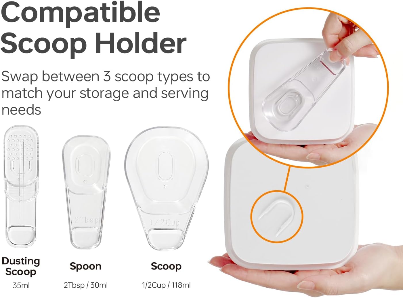 Felli Flip Tite Food Storage Container with Scoop & Lid 5" LARGE Airtight Ring Top, Acrylic Canister for Sugar Flour Baking Powder Rice Pasta, Kitchen Organizer Christmas Gift Set (10pk, Variety)