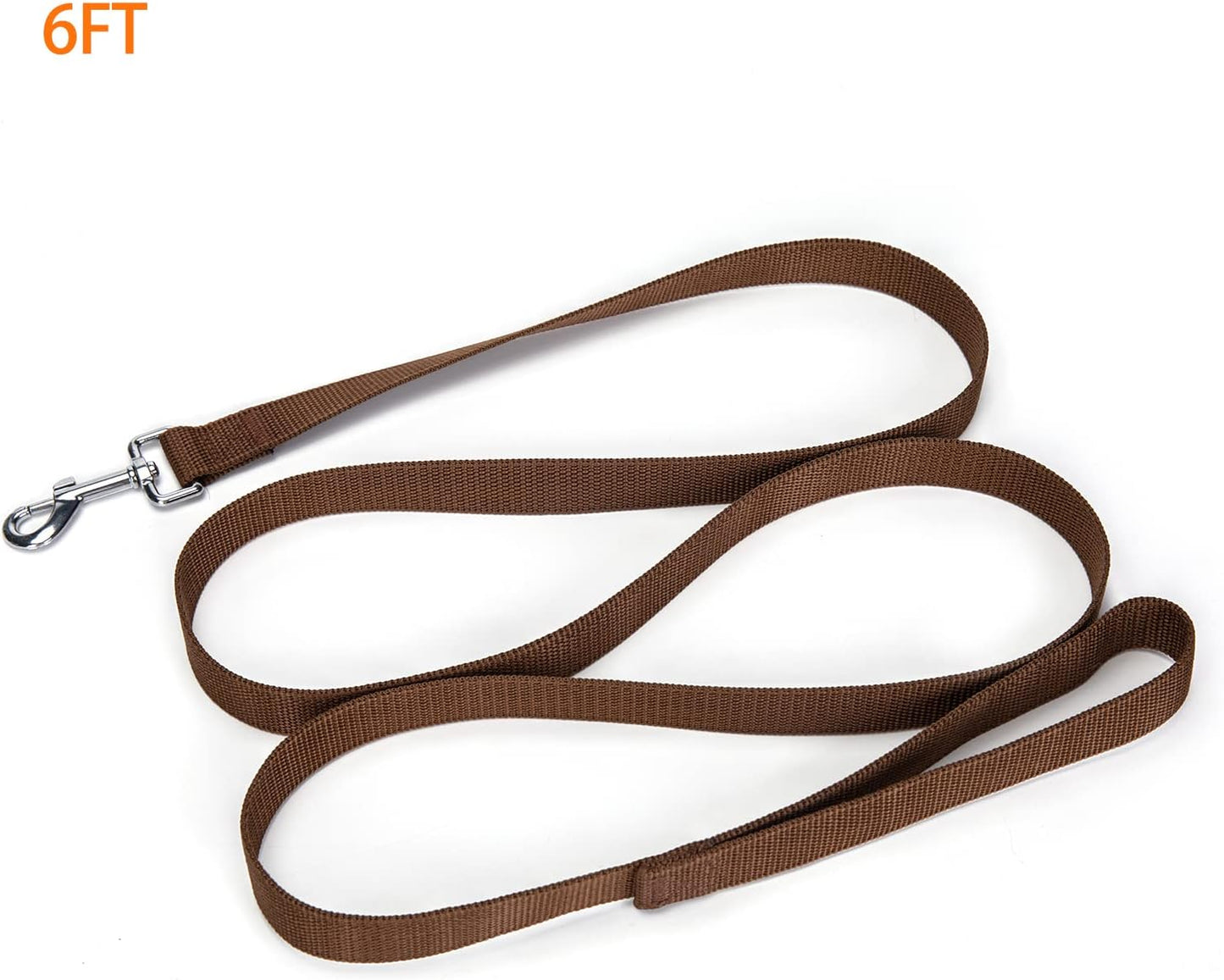 Strong Durable Nylon Dog Training Leash, 1 Inch Wide Traction Rope, 6 ft 10ft 15ft Long, for Small and Medium Dog (Brown, 6 Feet)
