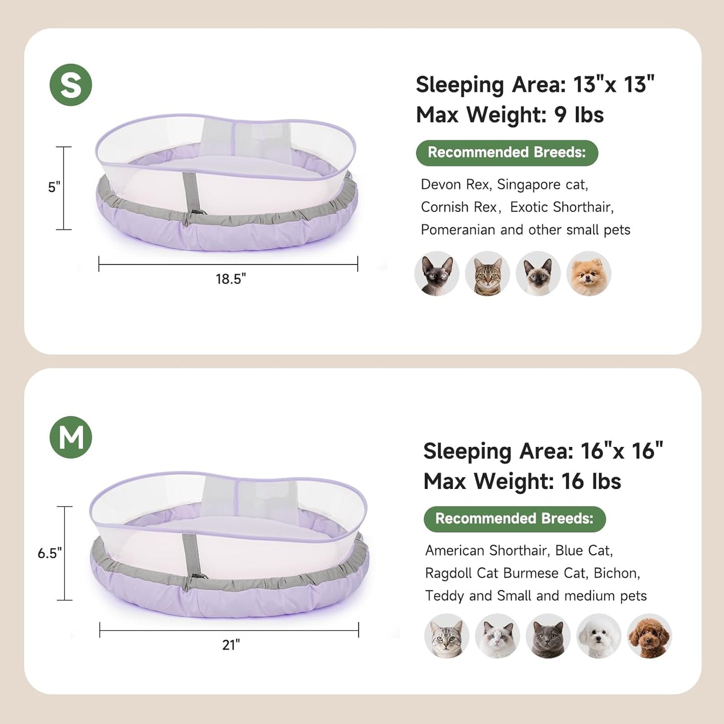 Cat Beds for Indoor Cats, Round Dog Bed for Small Dogs, Puppy, Kitten -Soft Plush Washable Cat Bed Calming with Protective Shield (Purple，18 Inches)