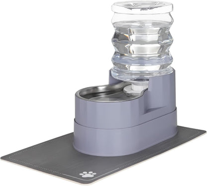 RIZZARI Automatic Pet Water Dispenser: 5L Gray Cats and Dogs Gravity Feeder - Stainless Steel Bowl - Outdoor Hiking Use