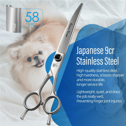 Dog Grooming Scissors: 7.5 inch Pet Curved Shears Made Of Japanese 9CR Advanced Stainless Steel Professional Grooming Scissors for Dogs Cats and Other Pets