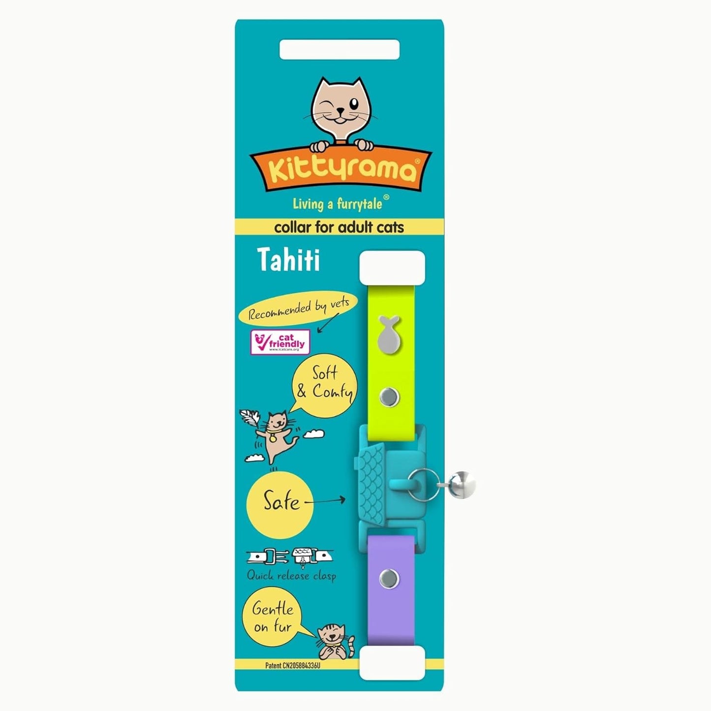 Kittyrama Cat & Kitten Collar - Cat Friendly Award Winner - Soft, Comfortable, Hypoallergenic, with Release Buckle - Seen in Vogue Magazine - Tahiti - Other Styles Available