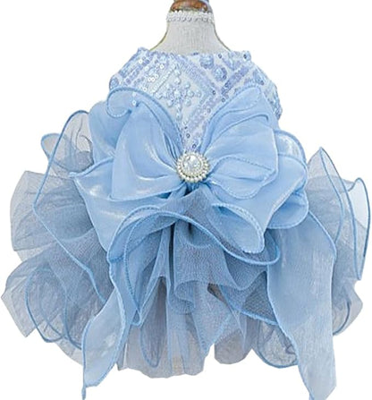 ANIAC Blue Cat Wedding Dress with Bow Knot Dog Wedding Outfit Formal Puppy Clothes for Girl Small Dog Luxury Pet Party Dress for Kitten Chihuahua Yorkie Pomeranian (Blue-2, X-Large)