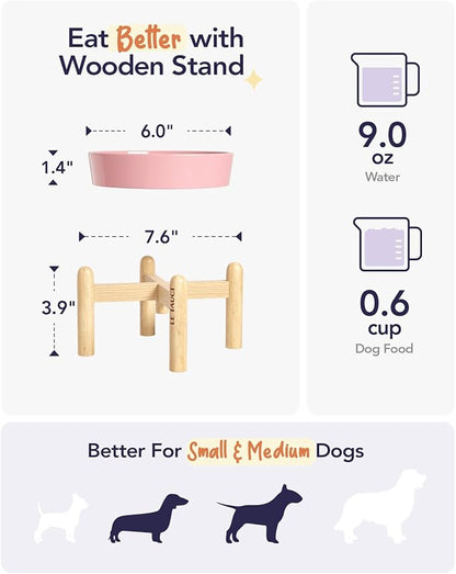 LE TAUCI Ceramic Slow Feed Dog Bowls, Elevated for Small Breeds, Anti-Gulping, Non-Slip, 6 inch, Pink