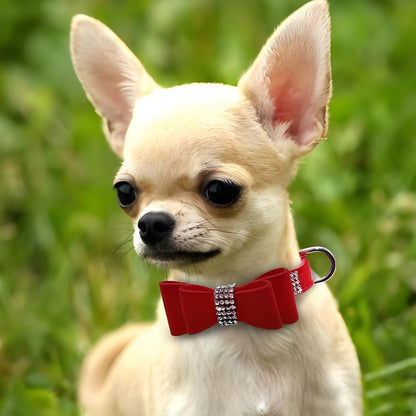 Serijoars Small Dog Collar with Rhinestone Crystal Diamond Colorful Bling Girl Puppy Cat Collars (XS, Red1)