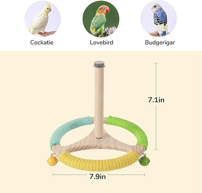 360° Interactive Rotating Bird Perch Toy with Bell - Natural Wood Spinning Cage Accessory for Parakeets, Budgies, Lovebirds, Cockatiels, Conures, Finches and Small/Medium Birds
